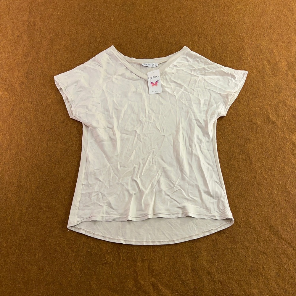 Gigi Moda Women One Size Cream V-Neck Viscose Made in Italy Short Sleeve Top NWT
